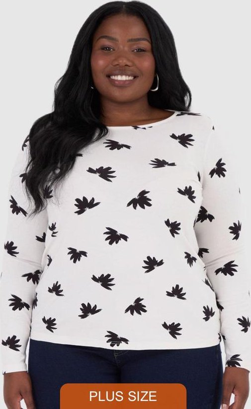 Blusa Feminina Floral Plus Bege