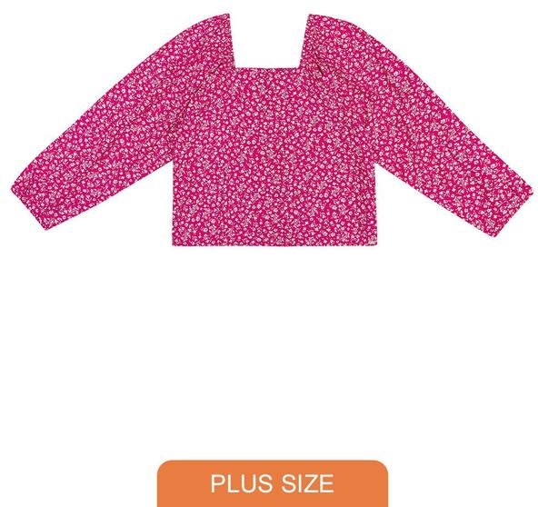 Blusa Feminina Manga Longa Estampado Flores Rosa