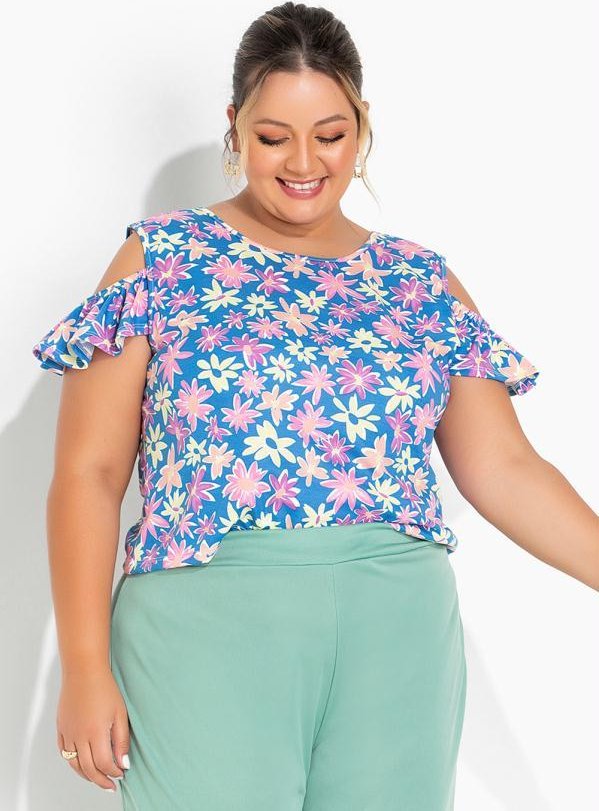 Imagem principal Blusa Floral Azul com Babados Plus Size Marguerite Marguerite