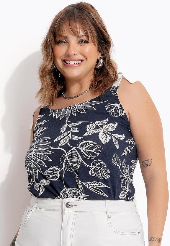 Imagem principal Blusa Folhagem Azul em Malha de Viscose Marguerite Marguerite