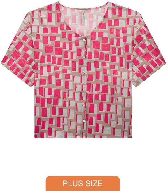 Imagem principal Camisa Plus Size em Tecido com Manga Flare Bege Lunender Mais Mulher Lunender Mais Mulher