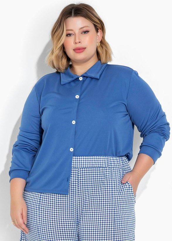 Imagem principal Camisa Azul com Botões e Mangas Longas Plus Size