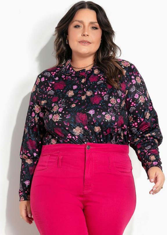 Imagem principal Camisa Floral com Mangas Bufantes Plus Size Marguerite Marguerite