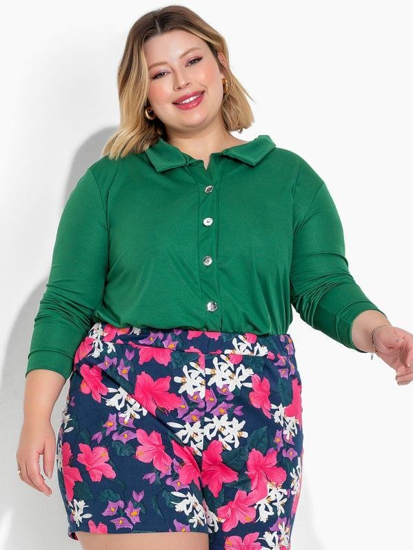 Imagem principal Camisa Verde Bandeira de Mangas Longas Plus Size