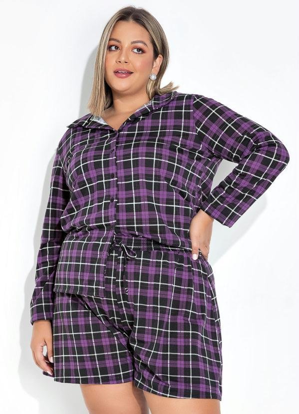 Imagem principal Camisa Xadrez Roxa com Mangas Longas Plus Size Marguerite Marguerite