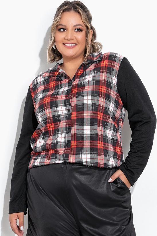Camisa Xadrez Vermelha com Botões Plus Size