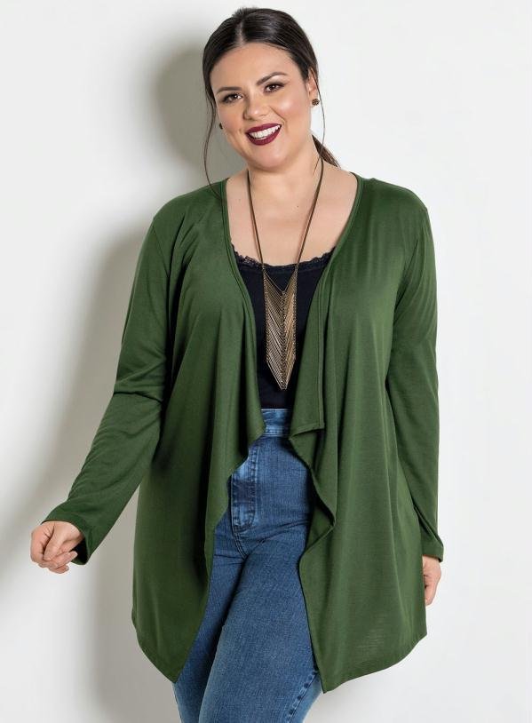 Imagem principal Cardigã com Pontas Plus Size Verde Militar Marguerite Marguerite