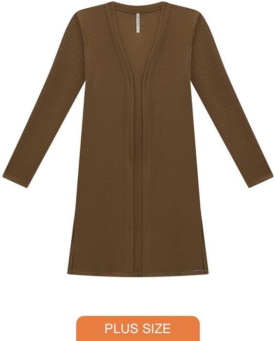Imagem principal Cardigan Alongado Plus Size em Malha Texturizada Marrom Lunender Mais Mulher Lunender Mais Mulher