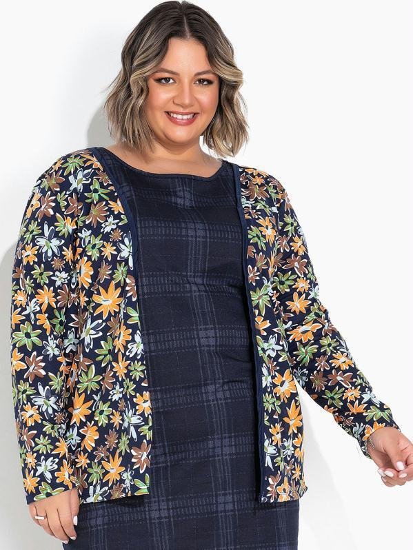 Imagem principal Cardigan Floral Azul com Frente Aberta Plus Size Marguerite Marguerite