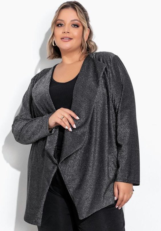 Cardigan Prata com Brilho Plus Size