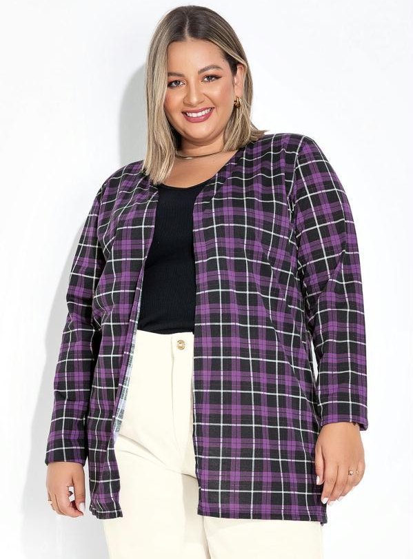 Cardigan Xadrez Roxo Plus Size