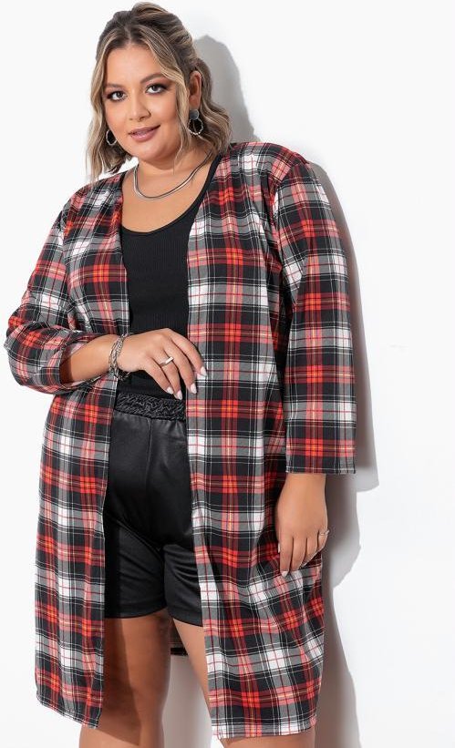 Cardigan Xadrez Vermelho Plus Size