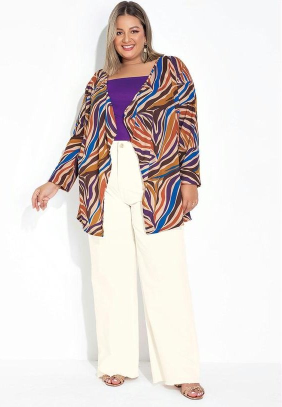 Cardigan Zebra Bege com Pontas Plus Size