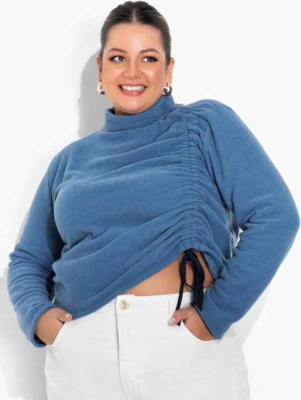Casaco Azul com Cordão Ajustável Plus Size