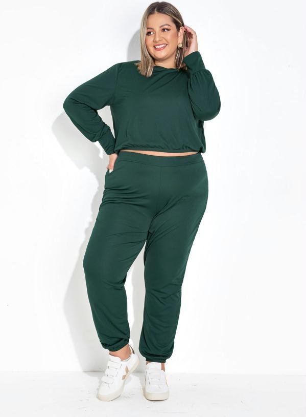 Conjunto Verde Blusa e Calça Cropped Plus Size