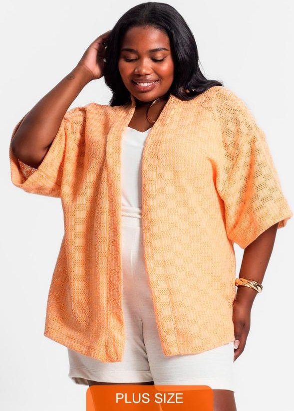 Kimono Plus Size em Tricot Laranja