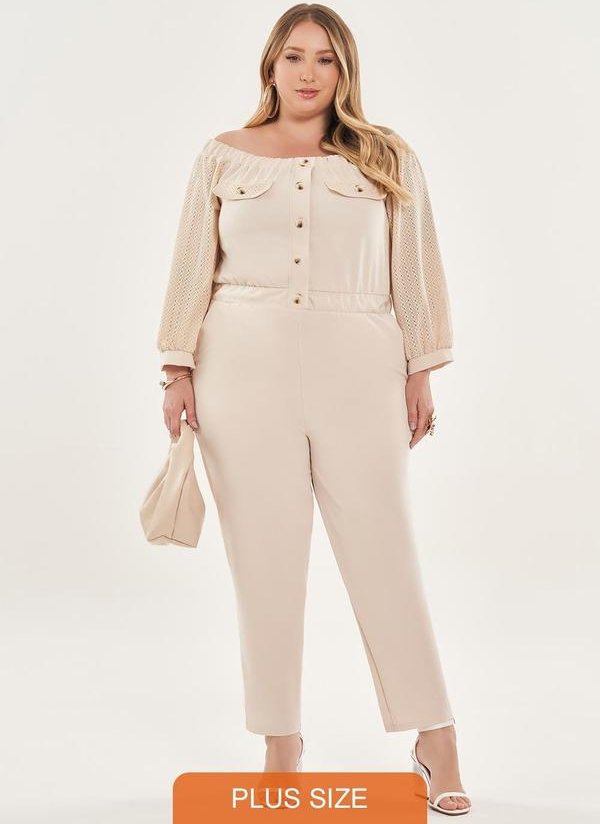 Macacão Longo com Botões Frontais Giz