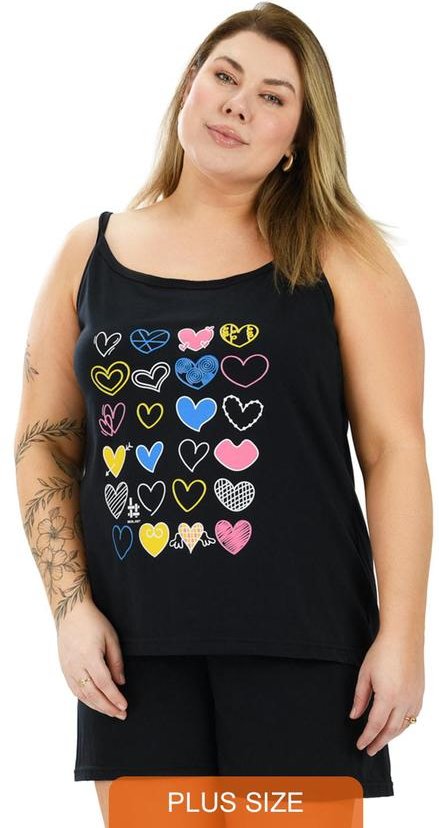 Pijama Alcinha Curve de Algodão Coração Preto