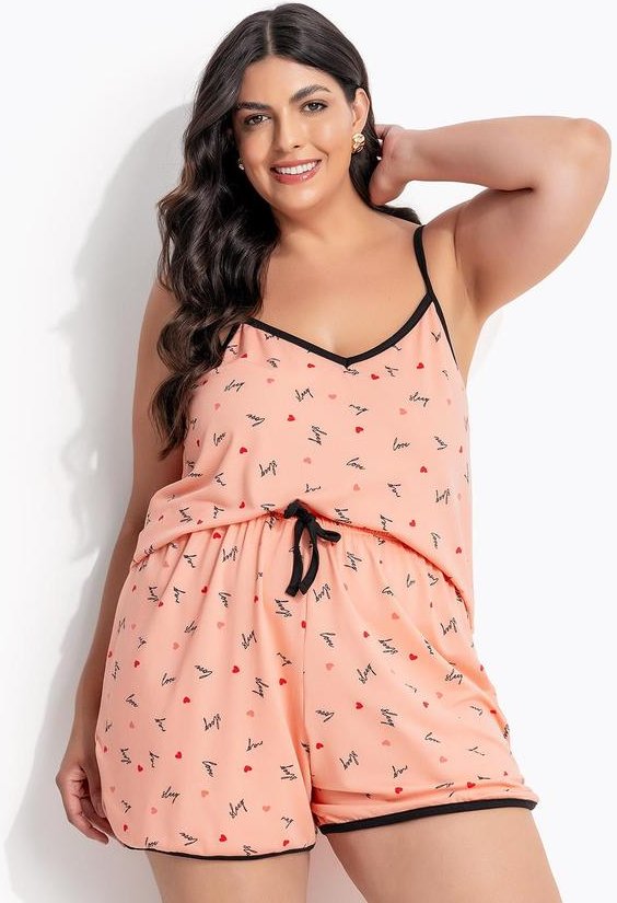 Pijama Corações Rosa em Malha de Viscose