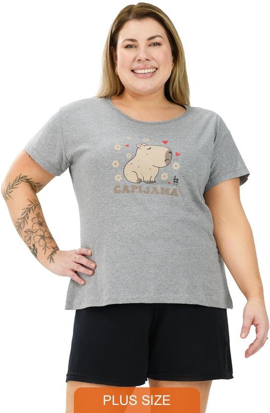 Pijama Curve de Algodão Capivara Mescla Cinza