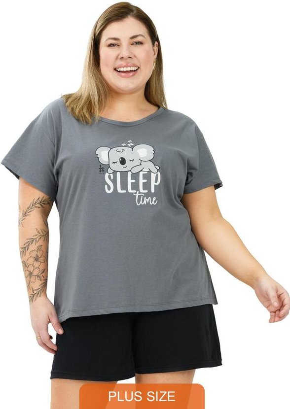Pijama Curve Plus Size de Algodão Coala Cinza
