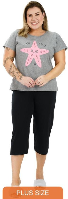 Pijama Pescador Curve de Algodão Estrela Cinza