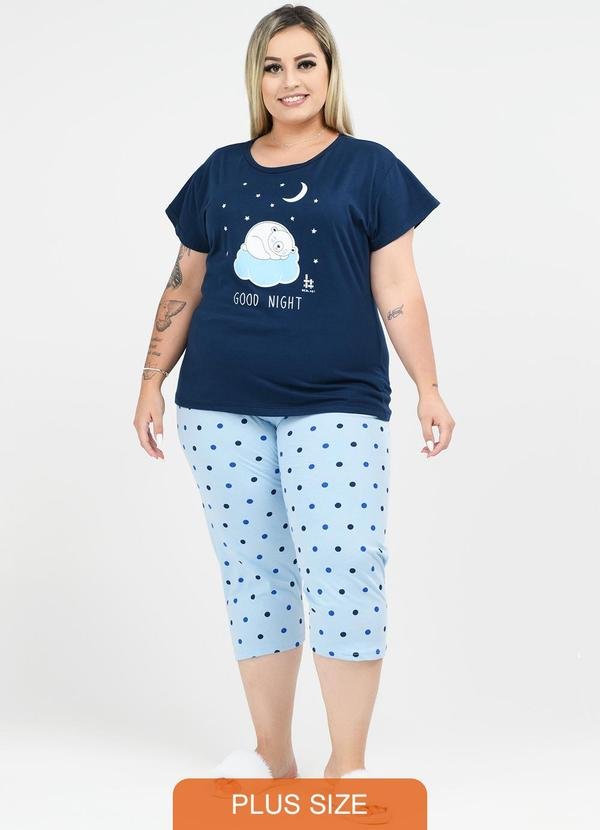 Pijama Pescador Plus Size Bolinhas Marinho