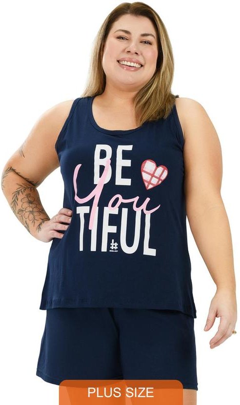 Pijama Regata Curve de Algodão Azul Marinho Azul