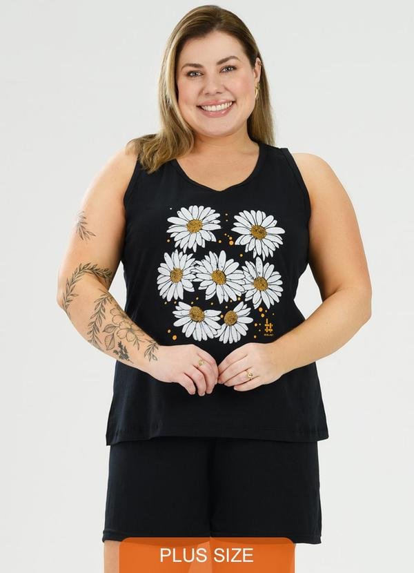 Pijama Regata Curve de Algodão Girassóis Preto