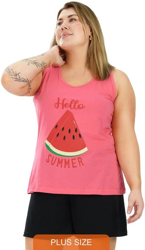 Pijama Regata Curve de Algodão Melancia Rosa