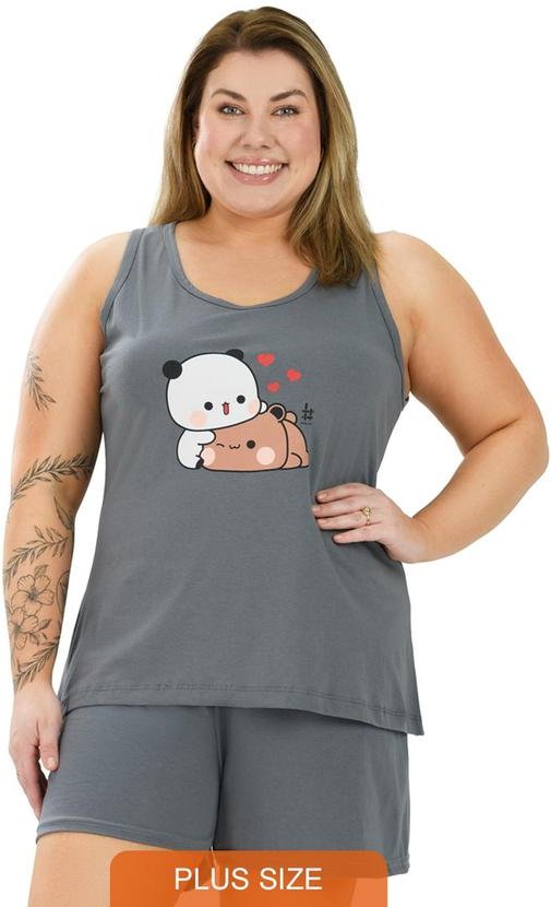 Pijama Regata de Algodão Ursinhos Fofos Cinza