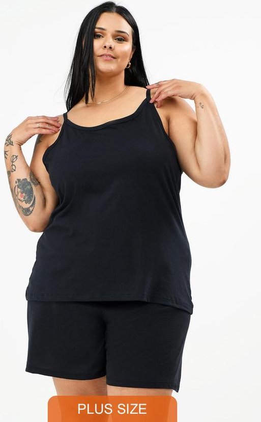 Pijama Verão Alcinha Plus Size Básico Preto