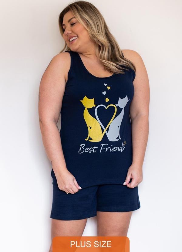 Pijama Verão Plus Size de Algodão Friends Azul