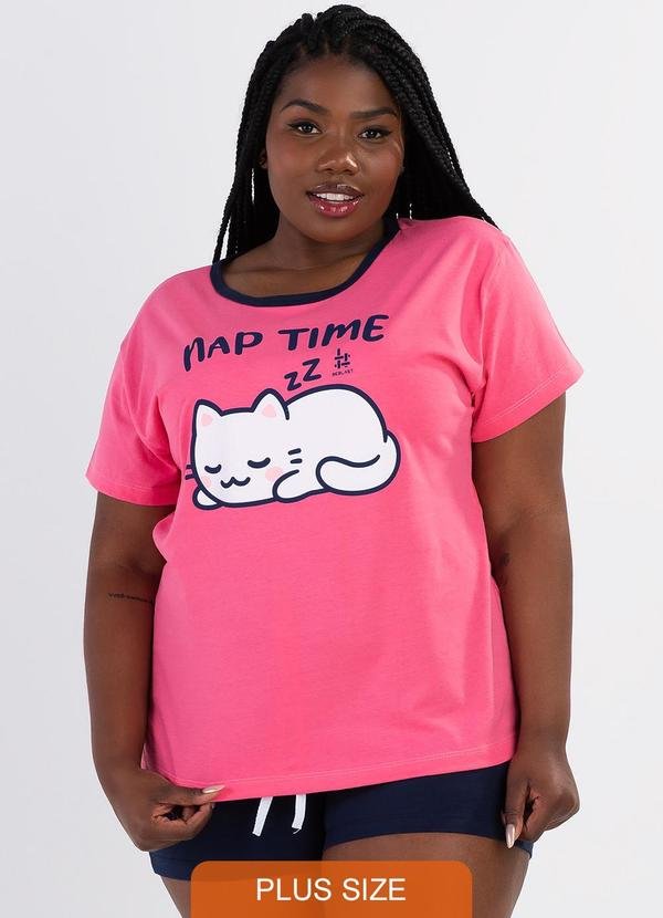 Pijama Verão Plus Size de Algodão Nap TimeRosa