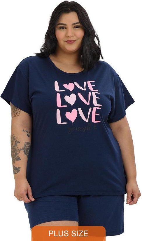 Pijama Verão Plus Size Love Love Love Azul