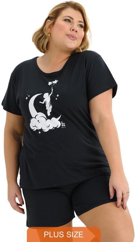Pijama Verão Plus Size Lua Estrela Preto