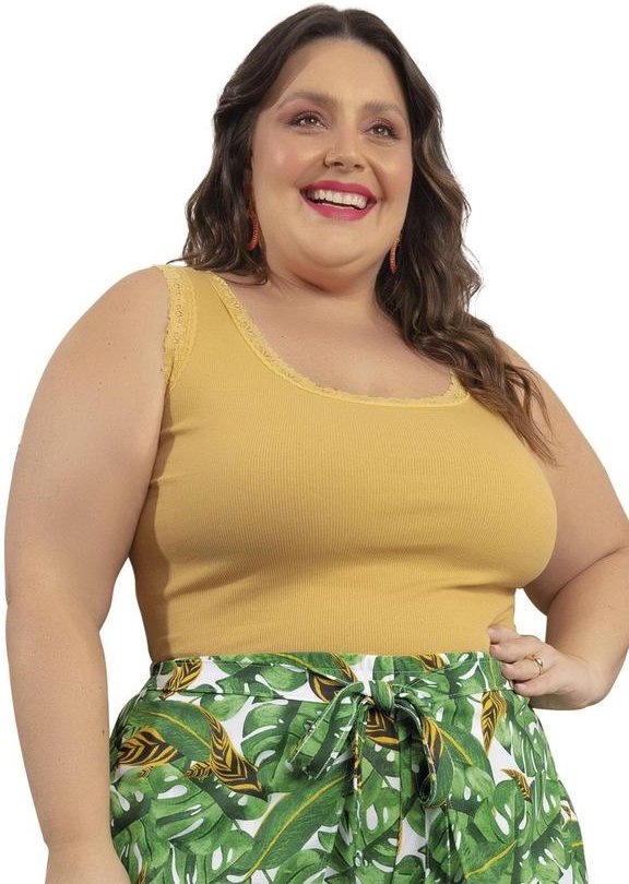 Imagem principal Regata Mostarda Detalhe Renda Plus Size Marguerite Marguerite