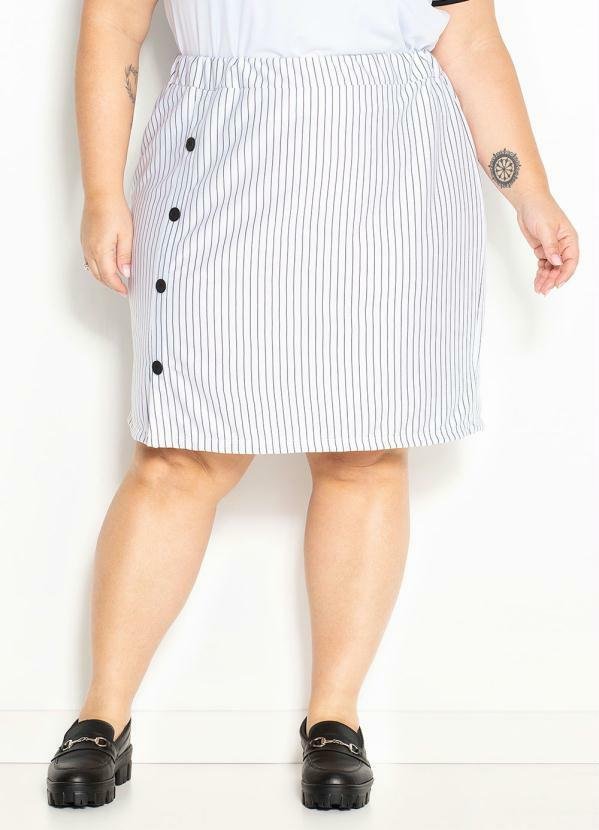 Saia Risca de Giz Branca com Botões Plus Size