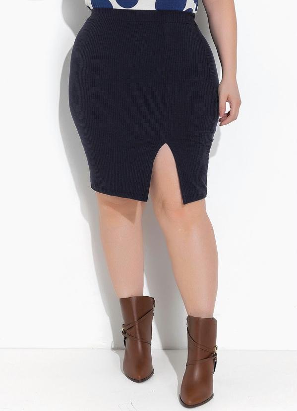 Saia Azul Marinho em Canelado