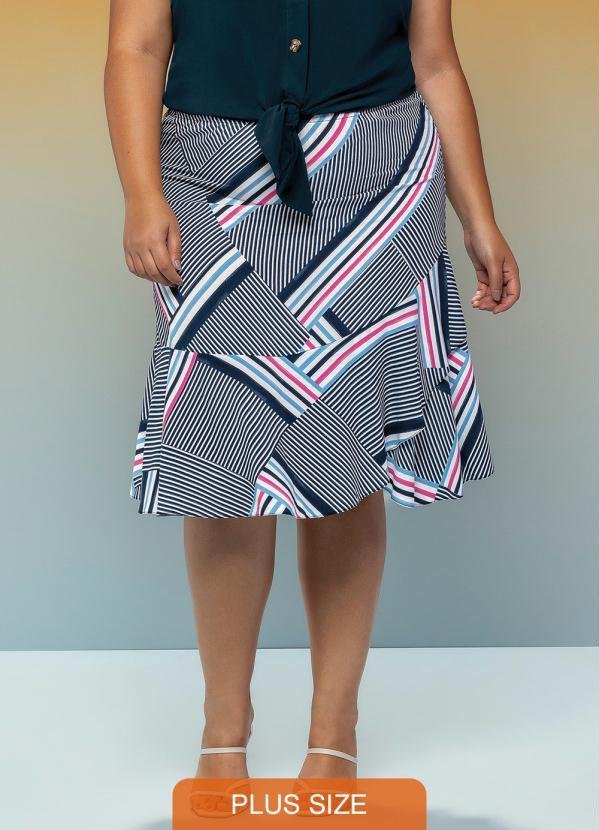 Saia Plus Size com Babados Azul