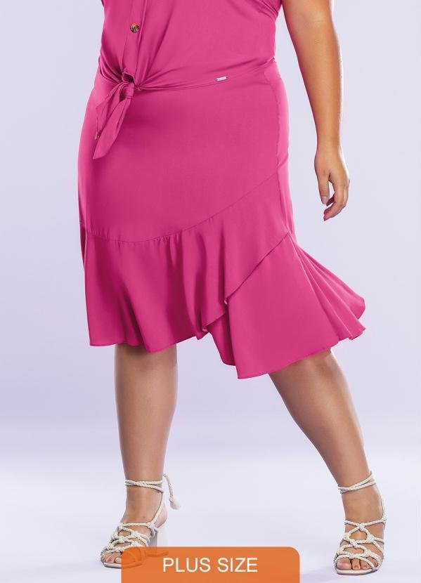 Saia Plus Size com Babados Rosa