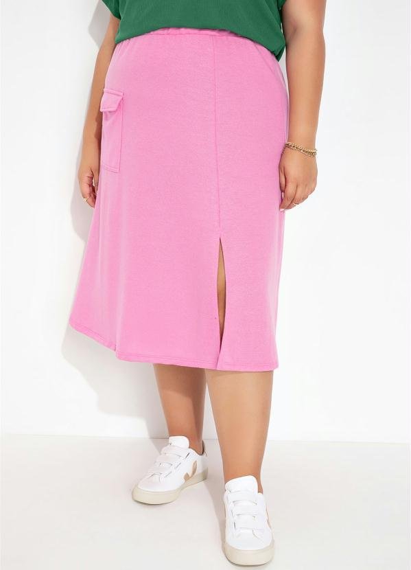 Saia Rosa Chiclete Bolso Cargo Plus Size
