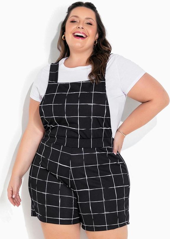 Imagem principal Jardineira Xadrez Preta com Elástico Plus Size Marguerite Marguerite