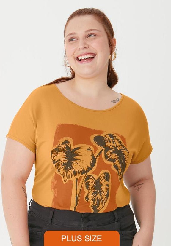Camiseta Folhagem Mullet Plus Amarelo Mostarda
