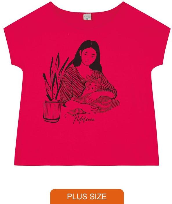 Camiseta Millenial Mullet Plus Rosa Escuro