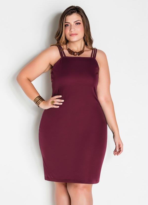 Vestido de Alças Bordô Plus Size
