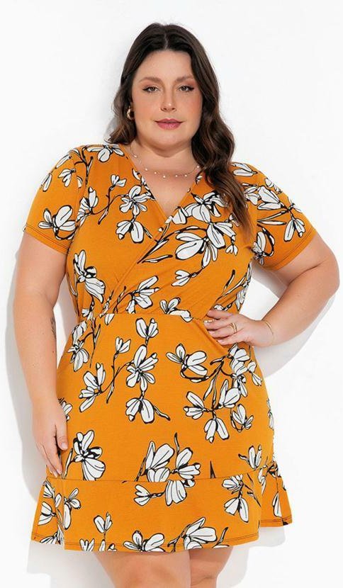 Imagem principal Vestido Floral Caramelo Transpassado Plus Suze Marguerite Marguerite