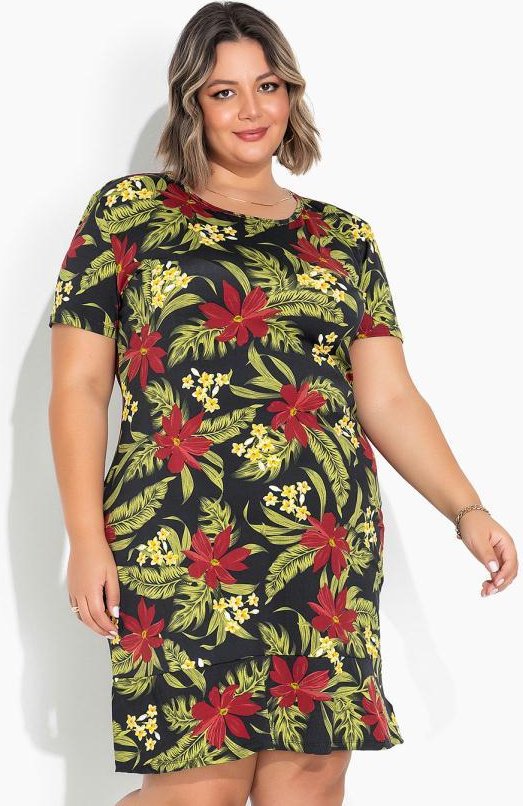 Imagem principal Vestido Floral Preto com Babado Plus Size Marguerite Marguerite