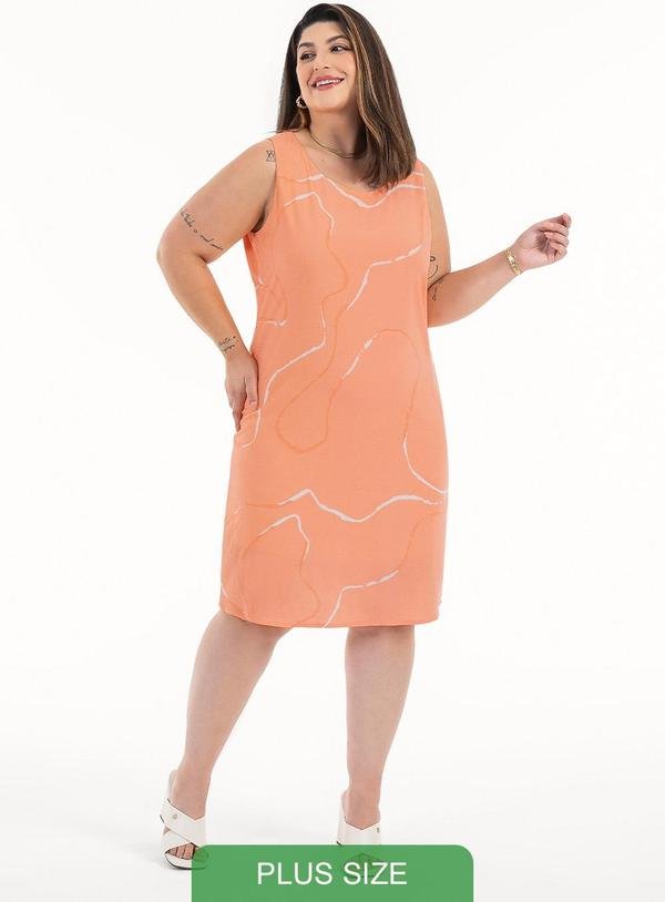 Vestido Plus Size Curto em Viscose Laranja Claro