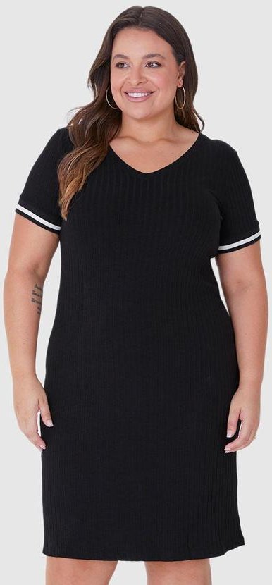 Vestido Preto Curto Canelado